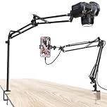Overhead Camera Mount, 5lb Horizontal Load-Bearing, 360° Adjustable Stand for Desk, Flexible with Phone Clamp, Tabletop Mount for DSLR Camera/Webcam/Microphone(Black)