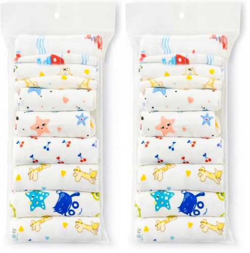 Image of GLUN Soft Premium Baby Washcloth for Newborn, Pack of 16 Printed Mini Wash Towel, Washable, Reusable, & Absorbent, Extra Soft Face Towels for Babies