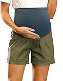 Maacie Maternity Casual Shorts Elastic Waist Comfy Shorts with Pockets Over Belly Olive Green