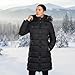 riemot Damen Winterjacke Lang Mit Kapuze Wintermantel Warm Winddicht Mantel Elegant Damen Steppmantel Reißverschlusstasche Winterjacke Lang Warmer Mantel für draußen Schwarz, L