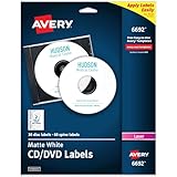 Avery Printable CD Labels, Matte White, Permanent Adhesive, Laser Printer Compatible, 30 Disc & 60 Spine Labels, Ideal for CDs, DVDs, PC Discs, Media Projects & More (6692)
