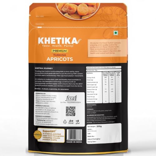 Image of Khetika Premium Turkish Apricot 200g | Dried Jardalu, Dry Fruits, Seedless Apricots, Healthy Snacks, Rich in Vitamins & Fiber & Antioxidants, Gluten Free (Pack of 2)