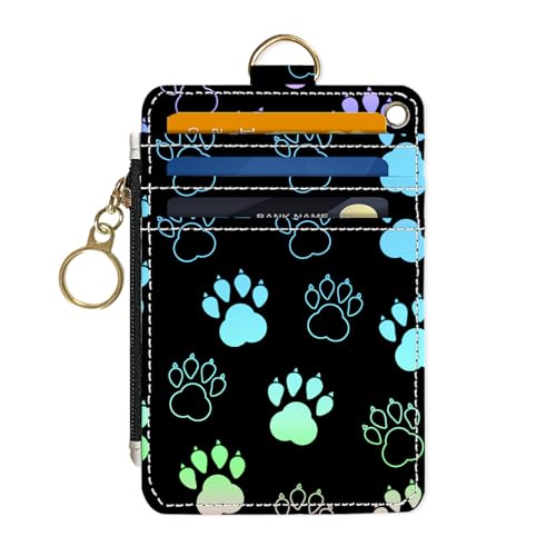 Image of Slim Wallet Credit Card Holder, Animal Paw Print, RFID Wallet Women Cute Small Front Pocket Wallet With Zipper, PU Leather Thin travel RFID Blocking Card Case ID Window,Ladies Gifts