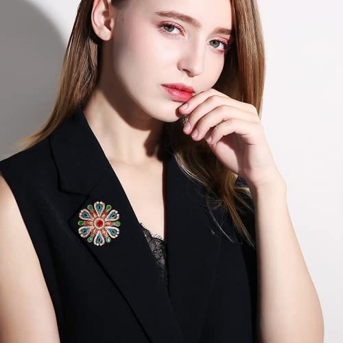 Rhinestone Baroque Flower Brooch Pin For Women Girls Fashion Red Green Crystal Big Snowflake Brooch Lapel Pins Elegant Pendant Dress Accessories Jewelry Boutonniere Corsage Father's Day Gift Christmas Anniversary (Green) #TOP1