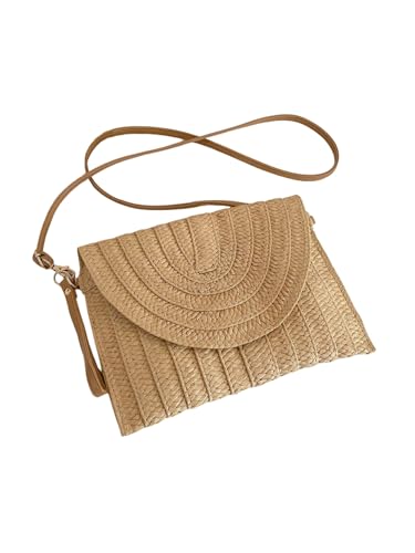 SHENHE Women's Straw Clutch Purse Crossbody Shoulder Bag Beach Handbag Woven Flap Purse