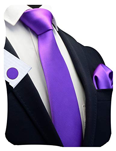Image of GUSLESON 3.15 inch(8cm) Solid Color Necktie and Pocket Square Cufflinks Sets For Men + Gift Box