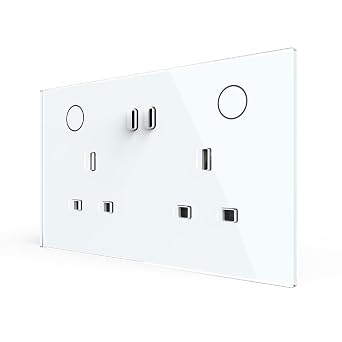 LIVOLO UK 13A Twin Socket USB-C Touch Glass Wall Plug White