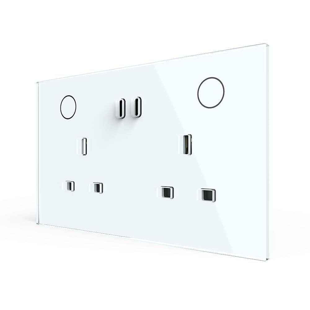 LIVOLO UK 13A Twin Socket USB-C Touch Glass Wall Plug White โ image 1