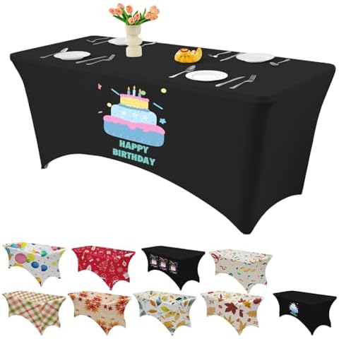 KRFOONN 8FT Spandex Tablecloths Stretch Table Cover Fitted Rectangular Tablecloth Washable Wrinkle Resistant Tablecloth Table Protector for Event, Wedding, Banquet, Party (90Lx30Wx30H Inch, 21) Cover