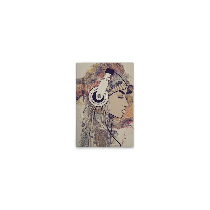 Toile femme avec écouteurs multicolore crème 40x60 cm tableau décoration murale salon