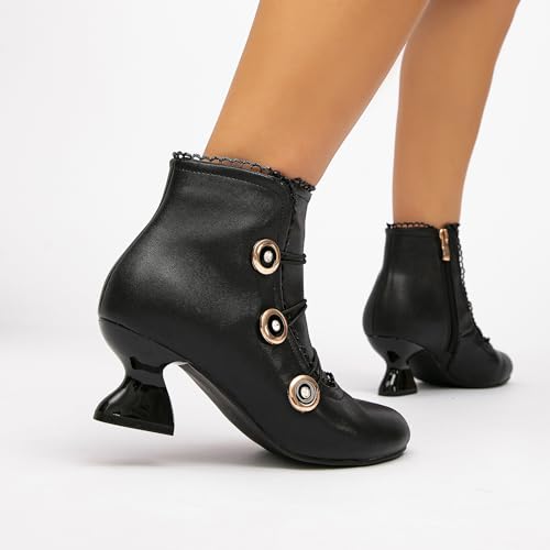 getmorebeauty Women's Ankle Boots Low Heels Lace Buttons Round Toe Side Zipper Vintage Short Boots Autumn Winter3