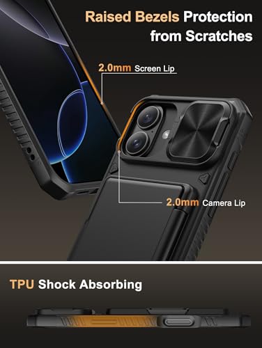 Image of Vihibii for iPhone 16 Plus Case Wallet with Card Holder (4 Cards) [RFID Blocking] & Slide Camera Cover, Military Grade Drop Protection, Rugged Hard Back & Silicone Edge Phone Case, 6.7 inch 2024, Black
