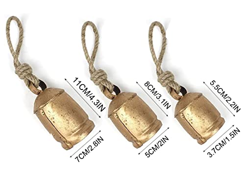 Set Of 3 Vintage Brass Cow Chic Country Style Rustic Metal Hanging Giant Cow Bells Decor - Handmade Christmas Hanging Cone Bells - Vintage Style Metal Christmas Bells - Home Garden Decor Crafts #TOP6
