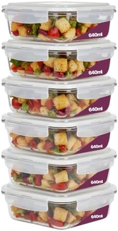 Kit 6 Potes de Vidro Borossilicato Retangular 640ml Marmita Com T...