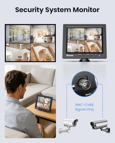 Image of Eyoyo 8 inch Security Camera Monitor, 1024x768 4:3 Mini LCD Screen CCTV Monitors Display with HDMI VGA BNC AV USB, Small Video Monitor for PC, NVR, Raspbery Pi, RV & Kitchen, Built-in Speakers