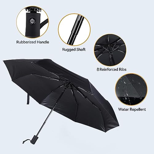 Image of Automatic Open Close Compact Travel Umbrella with Wind Vent Umbrella big size Lightweight Windproof Folding for men Women (Black.1)