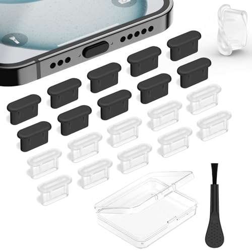 Image of Tobfit USB-C Dust Plug - 20-Pack Silicone Port Cover for iPhone 17 /16 /15 Series, Samsung Galaxy S26-S20 & All USB-C Devices (10 Clear + 10 Black)