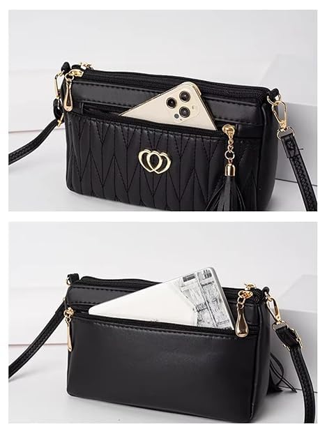 Image of Black Sling Bags for Women with with a Chic Tassel Charm