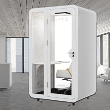 Mobiel Office Booth Privacy Pod with Wheels, Portable Movable Work Cubicle Booth with Desk, LED Light Soundproof Booth, Study Singing Privacy Separate Room for Home