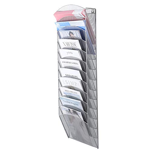 12 Tier Hanging Wall Files Metal Mesh Wall File Organizer Wall Planter for Home&Office SK Sharkbang-Silver …