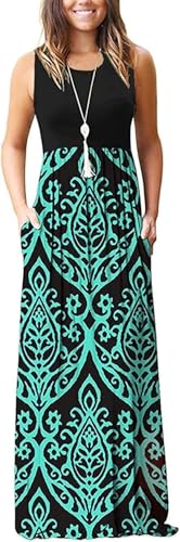 Image of EUOVMY Women's Sleeveless Dress Casual Plain Loose Summer Long Maxi Dresses with Pockets
