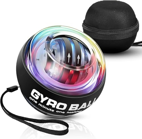 MEMOEVER Pelota de entrenamiento de muñeca Gyro Power Ball, fortalecedor de muñeca, entrenador de fuerza de agarre de mano de arranque automático para ejercicio articular y muscular con luces LED