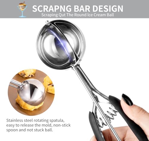 Cucchiaio per Gelato 5 cm, Porzionatori da Gelato in Acciaio inox 304 per Gelato, Melone, Polpette, Torte, Biscotti - immagine 4