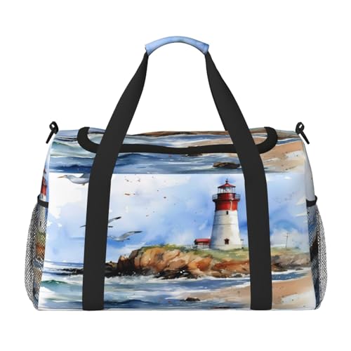 Sea Beach Lighthouse Duffle Bag Travel Duffel Bags for Men Women Waterproof Gym Overnight Weekender Bag Carry on Tote Bag