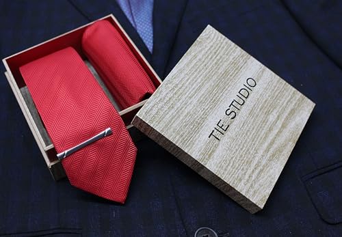 Image of TIE STUDIO Men's Necktie Pocket Square & Cufflink Set | Standard | Jacquard Fabric | Superior Stitching |