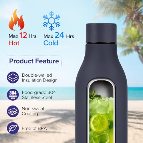Image of Insulated Metal Water Bottle, 18 oz Stainless Steel Leak-Proof Gym Water Bottle with Lid for Men Women (Dark Blue)