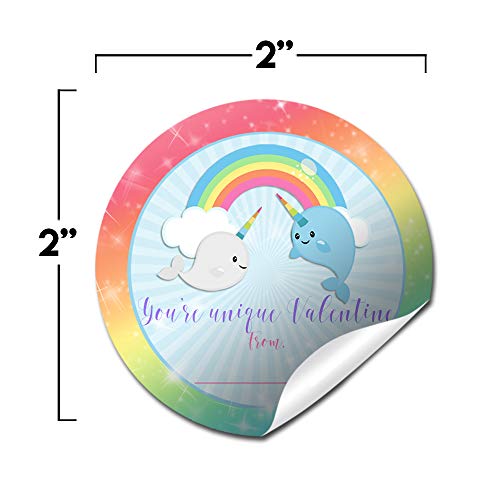 Narwhal Unicorn Of The Sea Valentine Party Favor Sticker Labels For Girls, 40 2" Party Circle Stickers By Amandacreation, Great For Classroom Valentines, Envelope Seals, Gifts & Treats #TOP1