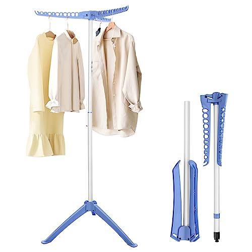 CellDeal Foldable Clothes Rail Sturdy Foldable Clothes Airer Hangaway Clothes Hanger Stand Three Arms Clothes Drying Rack Indoor Outdoor 30 Hangers 23X23X56in