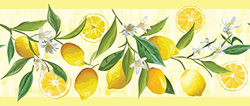 Grace & Gardenia Gb50121 Lemon Flower Peel And Stick Wallpaper Border 10In Height X 15Ft Yellow Green White Designs #TOP25