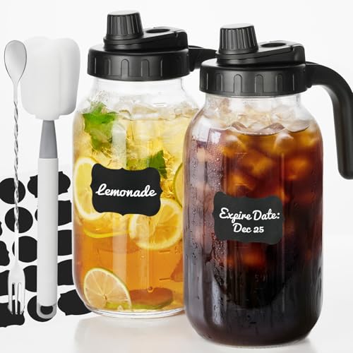 2 Pack Mason Jar Pitcher - Airtight & Leakproof Glass...
