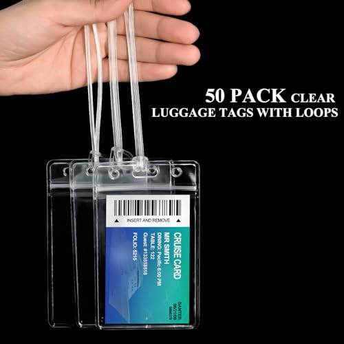 10 Pack Clear Plastic Luggage Bag Tag Holder Badge Label Tag Holder with 10 Pack Luggage Loops Straps for Office Business Travel Supplies - Thumbnail 5