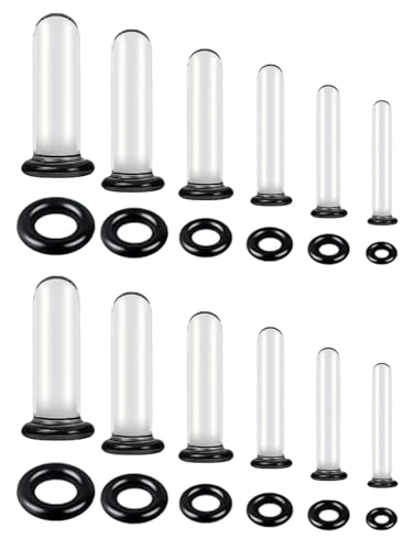 WINSENET 6 Pairs Glass Ear Gauges Stretching Kit 1.6-5mm Plugs for Ears Gauges with Rubber Rings Single Flare Glass Ear Stretching Kit Ear Expander Body Piercing Jewelry for Women Men