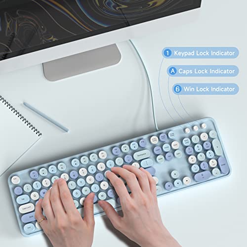 Atelus Usb Wired Computer Keyboard - Retro Typewriter Keyboard - Full Size Office Keyboard With Number Pad, Caps Indicators, Foldable Stands, For Pc Laptop Desktop Windows (Blue Colorful) #TOP3