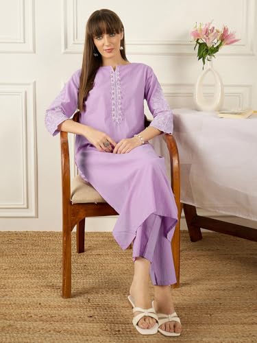 Image of INDO ERA Women's Embroidered Anarkali Kurta Pant Set with Dupatta | Cord Set For Women Cotton