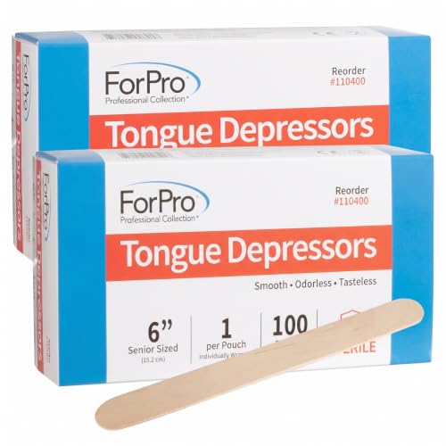 ForPro Professional Collection Senior Tongue Depressors, Large Wax Applicator Sticks, 6" Senior Sized, Sterile, Individually-Wrapped, 100-Count" (Pack of 2)