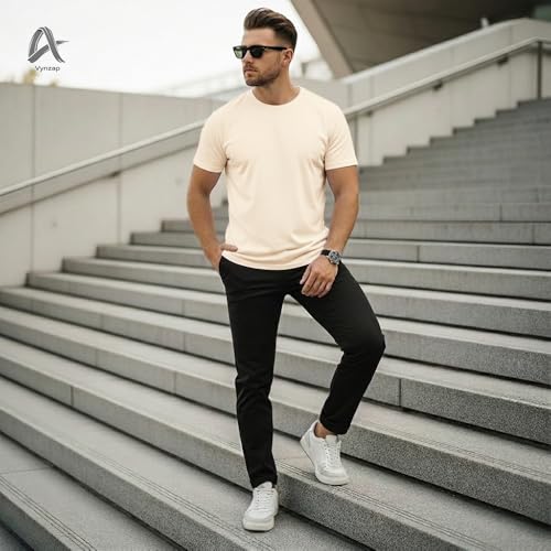 Image of Men's Premium 100% Cotton T-Shirt, Lightweight Short Sleeve Crew Neck Tee, Soft Breathable Summer Essential, Regular Fit