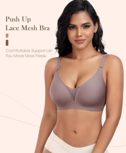 Image of Wireless Bras for Women Lace V Neck No Underwire Push Up Bra Seamless Braslettes Full Coverage Plus Size Everyday Bras S-3XL