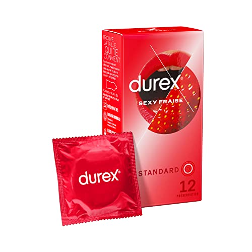 Durex - 12 Preservativi Sexy Fragola - Extra Lubrificato Sapore Fragola