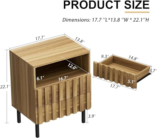 Mid Century Modern 9 Drawer Dresser & Nightstand Set for Bedroom (Natural Wood)