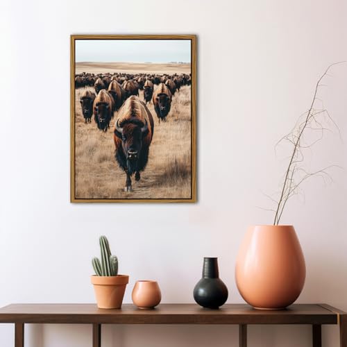 Image of Western Bison Wall Art Buffalo Cow Pictures Wall Decor American Bison Herd Decor Western Wildlife Animals Canvas Prints Farmhouse Highland Cow Artwork for Living Room Office Home Decoration 12x16 inch