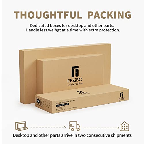 Fezibo 66 Inch Executive L Shaped Standing Desk With 2-Drawer File Cabinet, Electric Height Adjustable Stand Up Desk, Home Office Modern Computer Desk With Shelves, White Frame/Light Walnut Top #TOP5