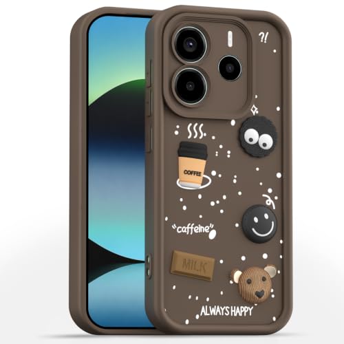 Image of Outlouders Back Cover for Redmi Note 14 5G | 3D Cartoon Bear Cute Fun Silicone Full Body Protection Bumper Case (Brown)