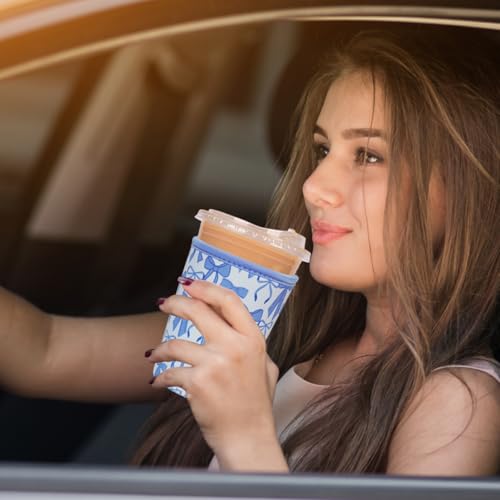 Image of Reusable Insulated Neoprene Iced Coffee Cup Sleeve, Durable Drink Sleeve for Cold Beverages, Beverage Holder for Iced Coffee, Blue Bows