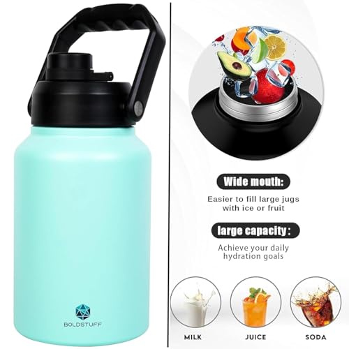 Image of 2 Liters Insulated Stainless Steel Water Bottle - 6 Hours Hot & Cold, Leakproof Thermos for Gym, Travel, and Office | Dishwasher Safe, Anti-Slip Base,Handle, (Cyan,2000ml)