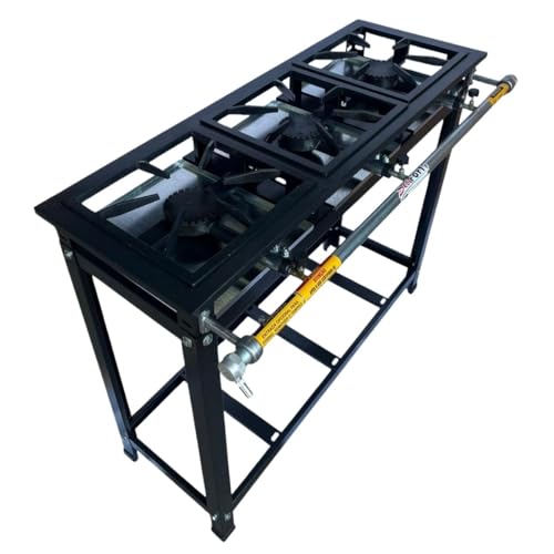 Fogão Industrial 3 Bocas, Alta Pressão, Aço, Grafite, Grelha 30x30