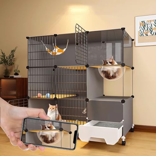 Cage pour chats avec bac à litière résolvant le manque d'espace
